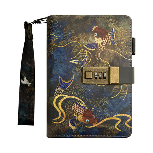 卡杰密码活页本A6锦鲤CA6H0432-1带锁国潮手帐古风日记本随身便携笔记本子大学生记事本 商品图0