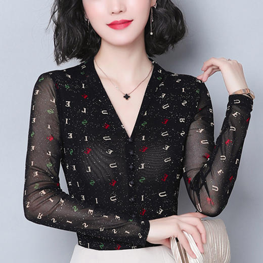 MZ  116295新款修身网纱长袖气质小衫 商品图3
