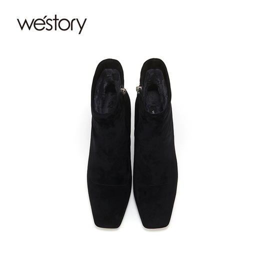 westory2021秋冬新品羊皮绒面时装靴短筒女靴细跟方头W21DS81401 商品图2