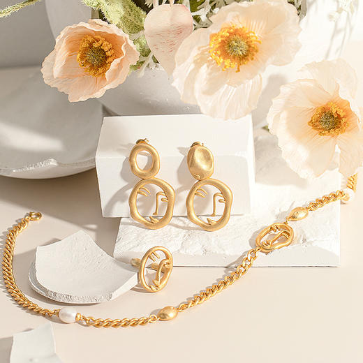 大都会博物馆现代派马蒂斯潮酷复古设计戒指项链耳环圈首饰套装 商品图2