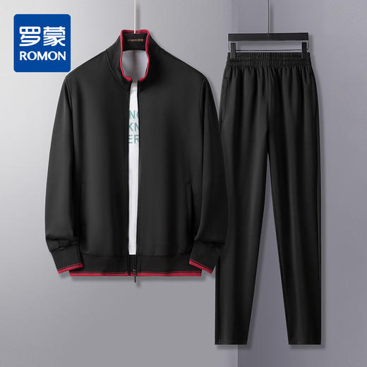 【上衣+裤子】罗蒙运动套装男秋季新款纯色百搭休闲透气套装男 商品图3
