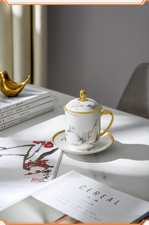 【玛戈隆特】进博盛宴3头会务盖杯 珐琅彩会议办公家用杯子 礼盒包装 商品图1