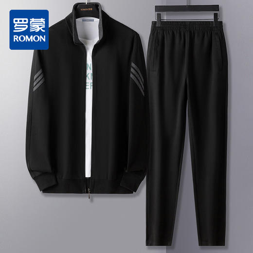 【上衣+裤子】罗蒙运动套装男春秋新品休闲百搭校园立领拉链两件套男 商品图2