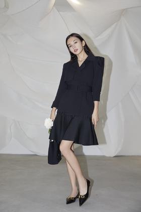 驼黑太空针织短风衣（附腰带）