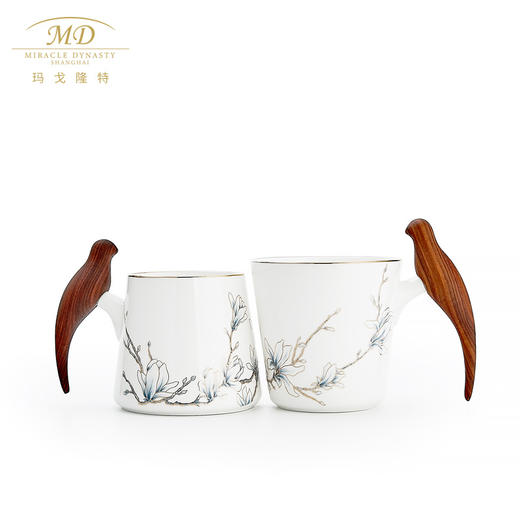 【玛戈隆特】进博盛宴珐琅彩幸福小鸟对杯 木把手家用骨瓷情侣马克杯 商品图0