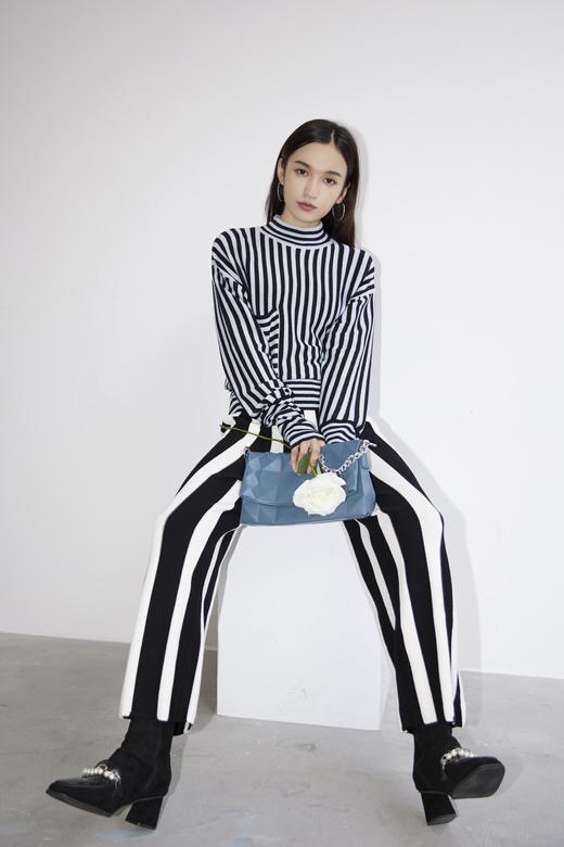 条纹针织阔腿裤 商品图0