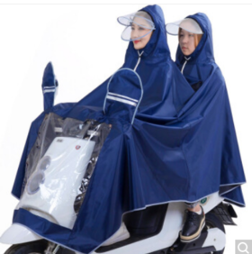 雨航 YUHANG 户外骑行成人电动电瓶摩托车双人雨衣男女式双人雨披 大帽檐 带面罩 4XL 蓝色