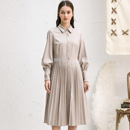 famecoco范可儿长袖连衣裙秋冬小香风法式衬衫裙F218FA012 商品图0