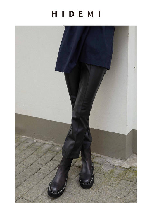 HIDEMI 到店必入 黑色简约设计感九分皮裤 商品图4