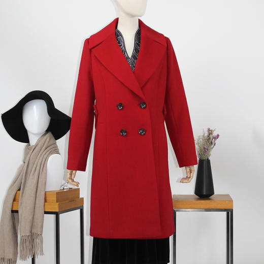 FOCALS福柯斯冬季新款中长款双排扣西装领纯色羊毛大衣FYLDK717R7 商品图0