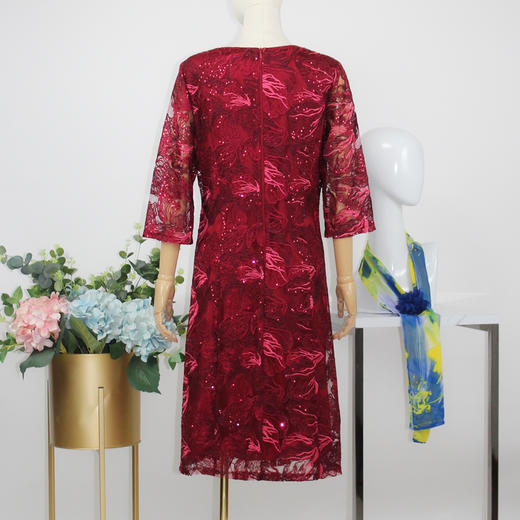 FOCALS福柯斯秋季蕾丝圆领七分袖修身中长款印花连衣裙FYJ2X173R1 商品图2