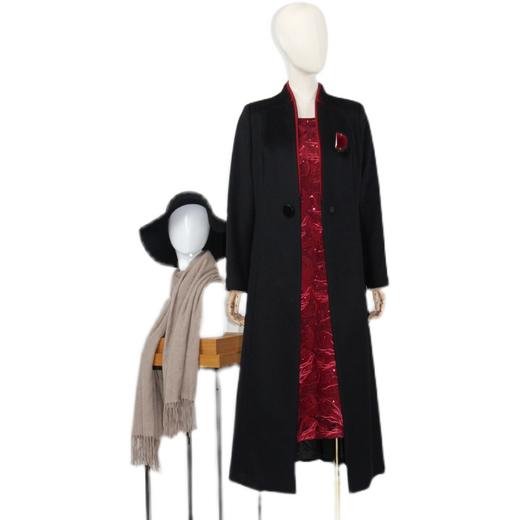 FOCALS福柯斯冬季新款长袖修身中长款纯色拼接羊毛大衣FRGDK688N1 商品图4