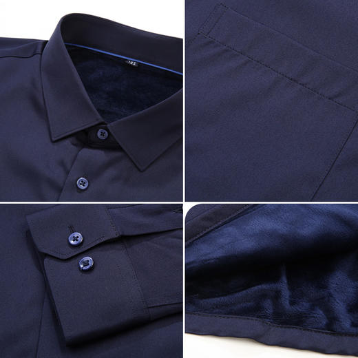 【新款DM】加肥加大品质加绒衬衫长袖衬衫高弹力休闲商务衬衫纯色 商品图4