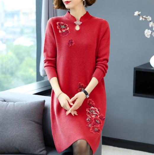 JXG -中年气质裙子妈妈秋冬装连衣裙时尚洋气2020新款中老年女装毛衣裙 商品图3