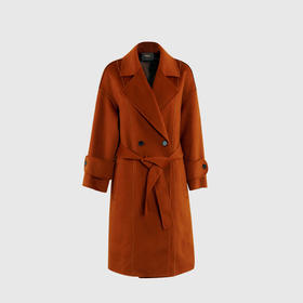 落肩袖密边踏缝双面手工大衣（附腰带）