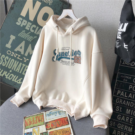 【服饰鞋包】秋冬连帽卫衣女字母百搭宽松韩版潮ins抽绳加绒加厚百搭上衣 商品图0