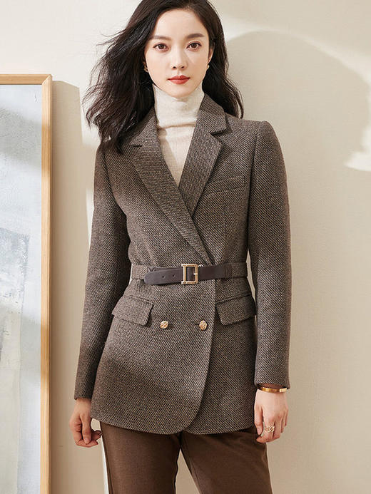 剩M 米思阳2026春季通勤职业西装毛呢外套系带修身小个子大衣2471 商品图2