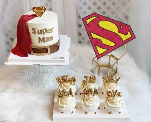 超人蛋糕，世间没有超人，却有超级爱你的人，翻糖+巧克力装饰超人蛋糕，全部可食用，提前48小时预订，可搭配杯子蛋糕配套 商品图8