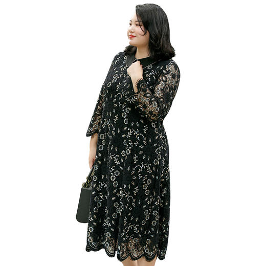 高端大码女装阔太太蕾丝连衣裙秋新款胖mm时尚裙子Q121200 商品图5