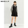 NEELLY纳俪蝴蝶结系带翻领连衣裙女格纹拼接两件套设计百褶A字裙 商品缩略图3