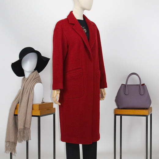 FOCALS福柯斯冬季长袖休闲长款纯色加厚羊毛大衣外套FYLDK721R1 商品图1