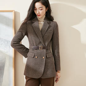剩M 米思阳2026春季通勤职业西装毛呢外套系带修身小个子大衣2471