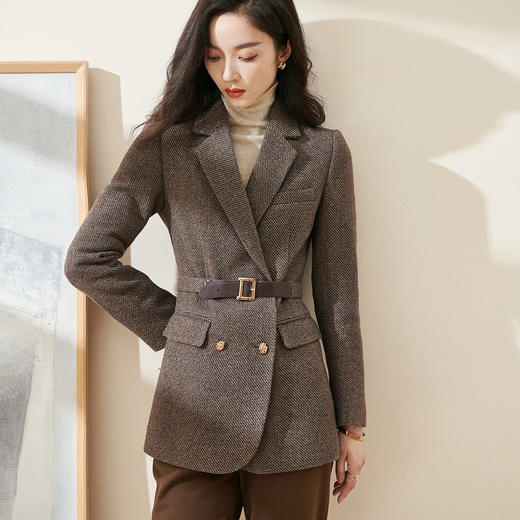 剩M 米思阳2026春季通勤职业西装毛呢外套系带修身小个子大衣2471 商品图0