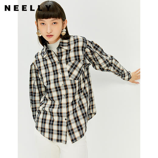 NEELLY纳俪衬衫女新款2021年白色设计感小众长袖时尚洋气上衣新款 商品图2