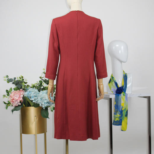 FOCALS福柯斯秋季精细羊毛七分袖修身A摆纯色连衣裙F20AX016R8 商品图2