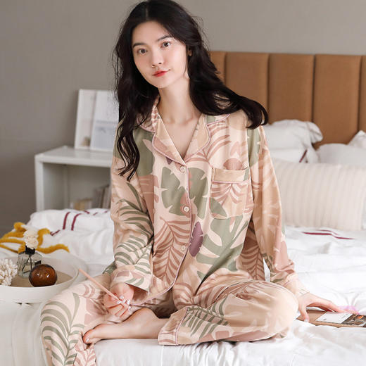 【100%双面全棉】新品秋冬款女睡衣纯棉舒适韩版可爱印花可外穿全棉家居服套装翻领 商品图8