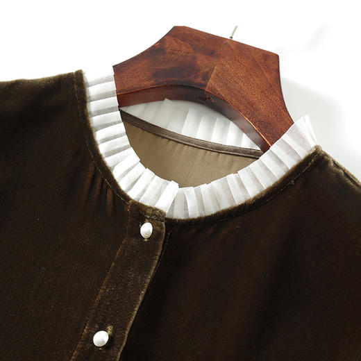 丁摩 真丝丝绒上衣女春秋新款高端金丝绒衬衫高贵洋气t恤Q121195 商品图4