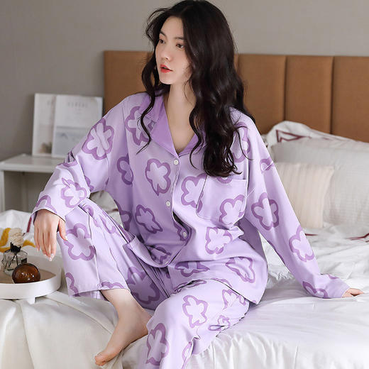 【100%双面全棉】新品秋冬款女睡衣纯棉舒适韩版可爱印花可外穿全棉家居服套装翻领 商品图13