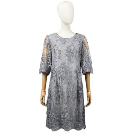 FOCALS福柯斯秋季蕾丝圆领五分袖修身A字裙连衣裙FYJ2X122A5 商品图4