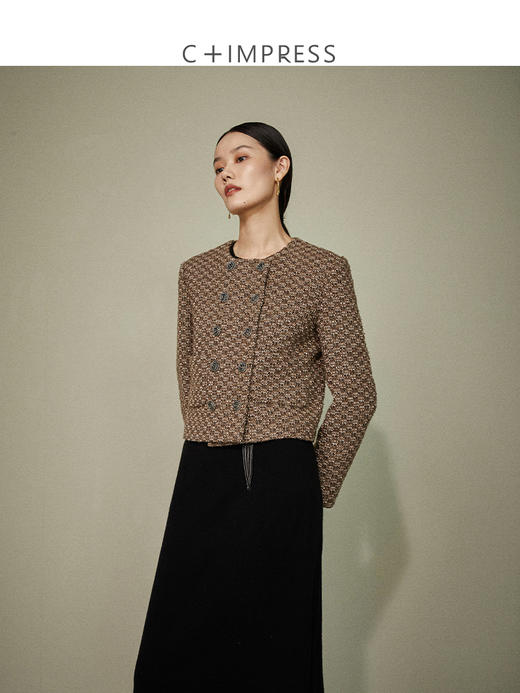 西嘉C+IMPRESS/西嘉编织粗花呢 小香风外套女短款经典双排扣高端上衣WT2104002 商品图3