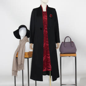 FOCALS福柯斯冬季新款长袖修身中长款纯色拼接羊毛大衣FRGDK688N1