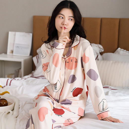 【100%双面全棉】新品秋冬款女睡衣纯棉舒适韩版可爱印花可外穿全棉家居服套装翻领 商品图2