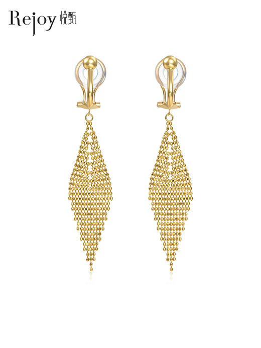 【天猫同款】悦甄  18K素金菱形流苏耳夹 商品图0