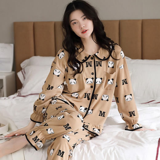 【100%双面全棉】新品秋冬款女睡衣纯棉舒适韩版可爱印花可外穿全棉家居服套装翻领 商品图10
