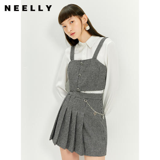 NEELLY纳俪西装领白色衬衫女新款2021年冬季简约内搭设计感两件套N21101B01015 商品图0