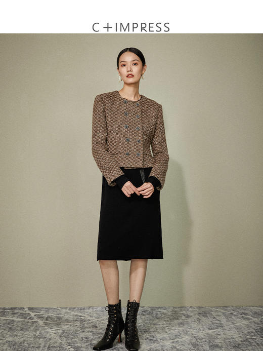 西嘉C+IMPRESS/西嘉编织粗花呢 小香风外套女短款经典双排扣高端上衣WT2104002 商品图1