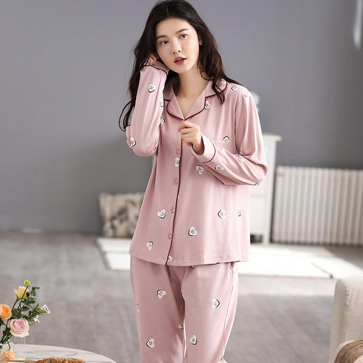 【100%双面全棉】新品秋冬款女睡衣纯棉舒适韩版可爱印花可外穿全棉家居服套装翻领 商品图11