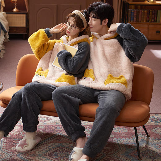 【健康好棉质 温暖冬日】珊瑚绒情侣睡衣秋冬款加厚保暖男睡衣女冬季柔软法兰绒御寒家居服套装 商品图3
