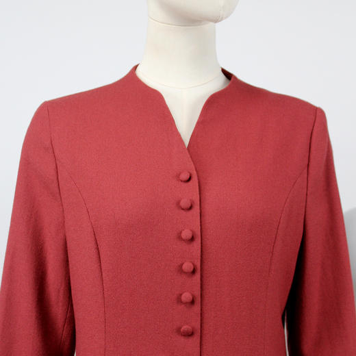 FOCALS福柯斯秋季精细羊毛七分袖修身A摆纯色连衣裙F20AX016R8 商品图3