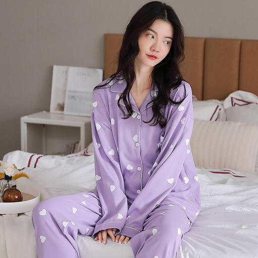 【100%双面全棉】新品秋冬款女睡衣纯棉舒适韩版可爱印花可外穿全棉家居服套装翻领 商品图5