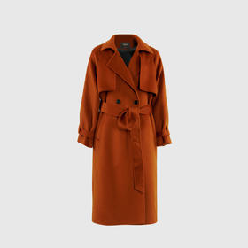 后下摆打折钉扣系带双面手工大衣（附腰带）