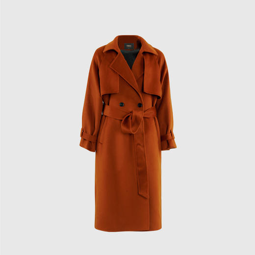 后下摆打折钉扣系带双面手工大衣（附腰带） 商品图0