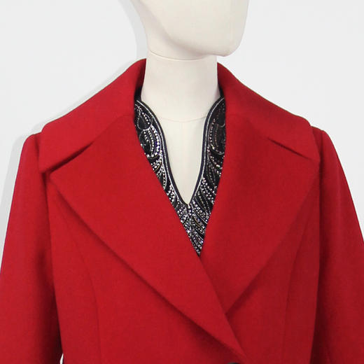 FOCALS福柯斯冬季新款中长款双排扣西装领纯色羊毛大衣FYLDK717R7 商品图3