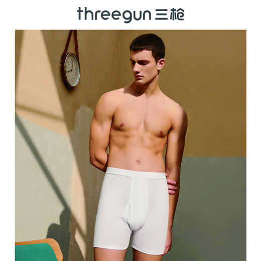 Threegun三枪 【舒肤棉】罗纹弹力男士平角内裤四角内裤（1条装）-50036B911 商品图2