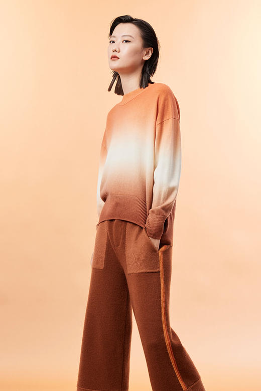 针梭相拼羊绒直筒女裤 SJF93K430N 商品图3