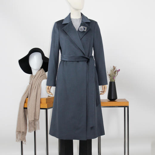 FOCALS福柯斯冬季新款长袖修身中长款纯色羊毛大衣FYJDK911BA 商品图0